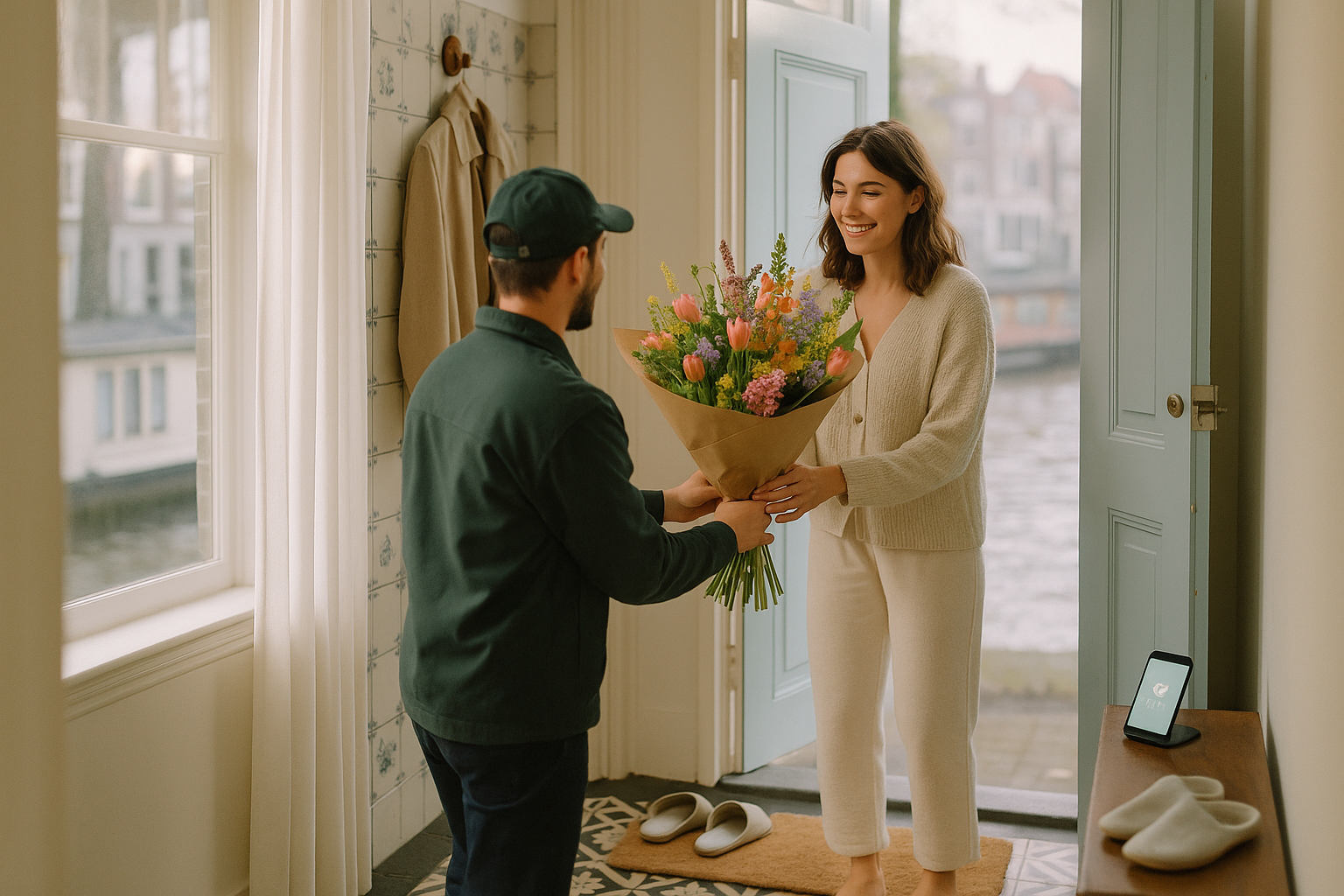 Bloemist bezorgt boeket in Amsterdam